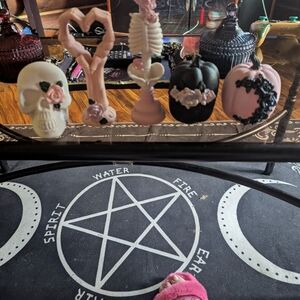 Decorative Skull and Pumpkin Set - Black, Pink, Cream